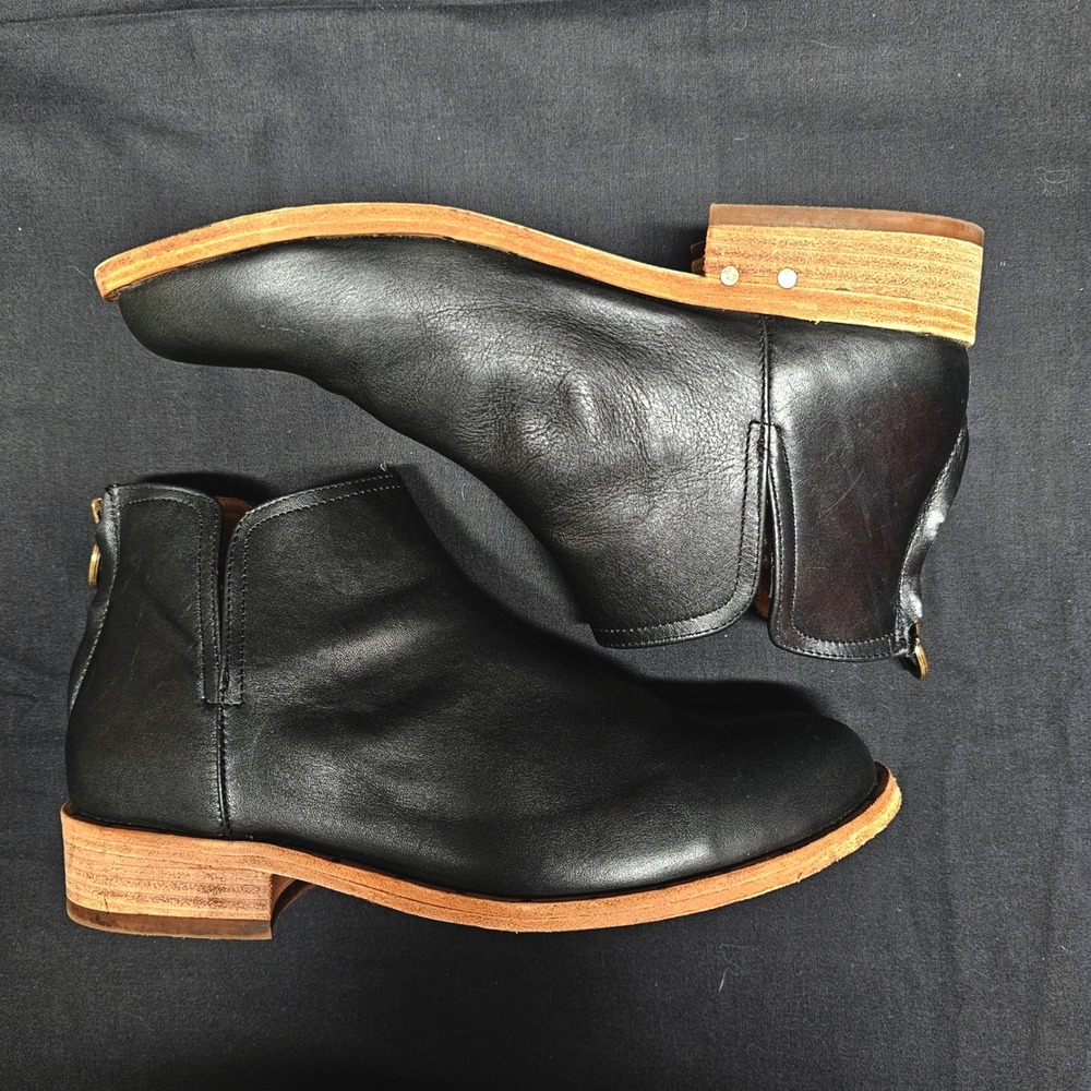 Beek Quail Black Leather Ankle Boots Women 8.5 Handmade Zip Boho Nail Booties